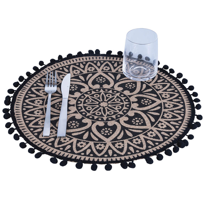 Set 6 Tovagliette Ø38 cm  in Juta VdE Tivoli 1996 Black Nero e Beige