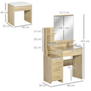 Consolle Trucco con Specchio 80x38x143 cm con Sgabello in Truciolare Color Legno 
