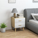 Comodino in Stile Scandinavo 40x40x50 cm con 2 Cassetti in Legno Bianco 