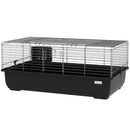 Gabbia per Conigli a 2 Porte con Vassoio Rimovibile 100x55x41 cm in Metallo e Plastica PP Nero e Argento