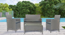 Set Salotto da Giardino Divano 2 Poltrone e Tavolino in Rattan Grigio