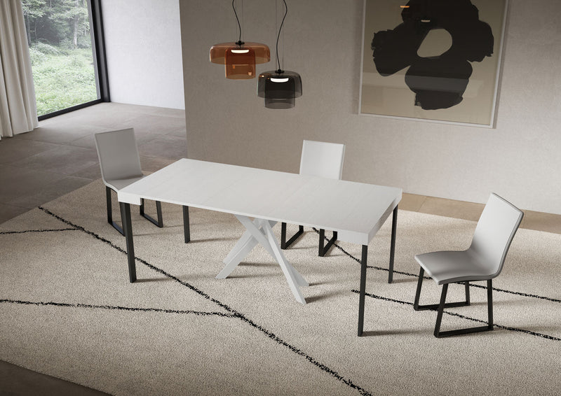 Consolle Allungabile 90-196x40x77 cm Saki Small Bianco Frassino Gambe Bianche 