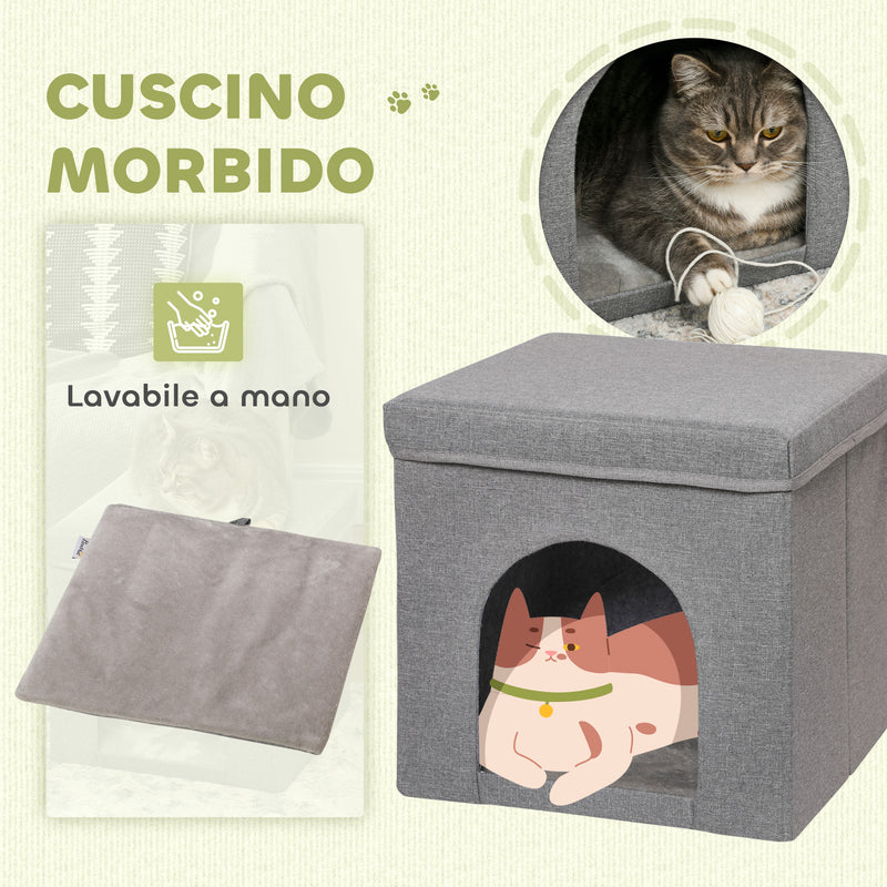 Cuccia per Gatti Pieghevole a Cubo con Cuscino e Tiragraffi 36.5x36.5x36.5 cm Grigio      