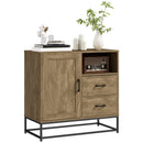 Credenza Mobile Basso Multiuso Armadietto Cassetti e Vani a Giorno  80x40x78 cm in Legno e Acciaio Marrone 