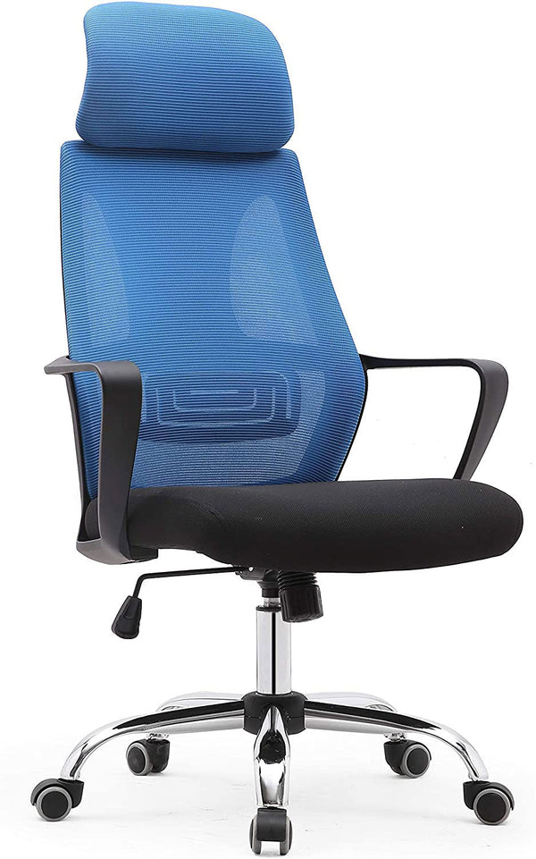 Sedia Poltrona Direzionale da Ufficio 63x62x117 cm in Tessuto a Rete Nera e Blu acquista