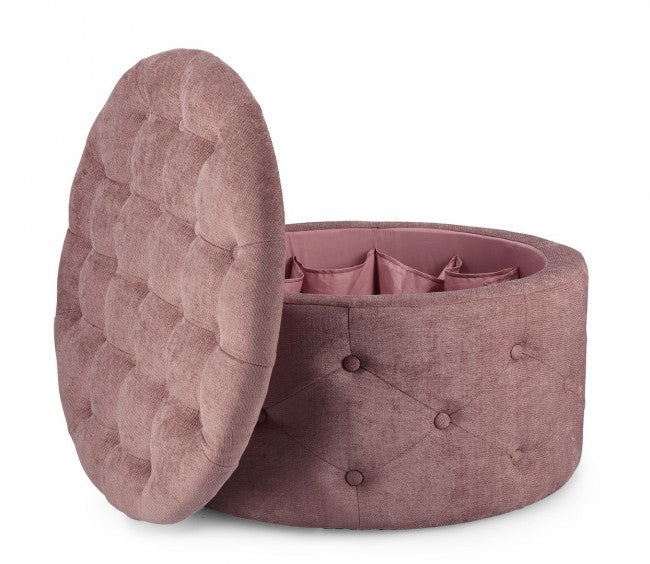 Pouf Contenitore Porta Scarpe Ø 70x40 cm Ernestine in Tessuto Rosa Antico