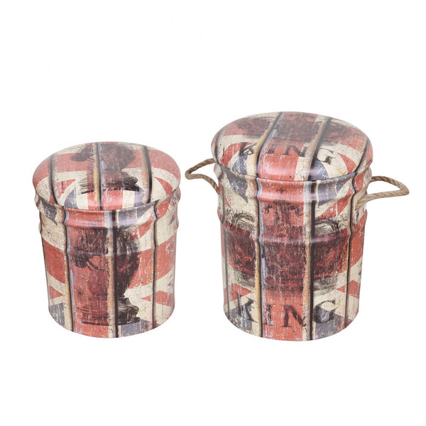 Set 2 Pouf Contenitore Tondo in MDF Panna e Rosso acquista