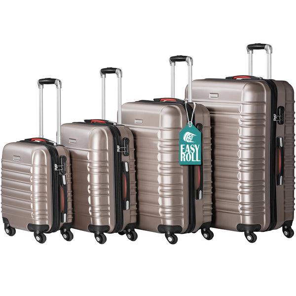Set 4 Valigie Rigide Trolley Easy Roll Bagaglio a Mano e Stiva da Viaggio in ABS Champagne sconto