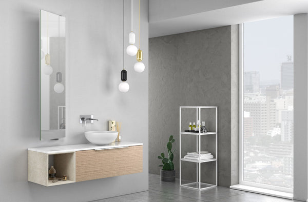 Mobile Bagno Sospeso 135 cm Lavabo e Specchio TFT Mactan Sinistra Bianco e Rovere online