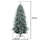 Albero di Natale artificiale in PVC con punte Innevate, bacche e decori argentati 