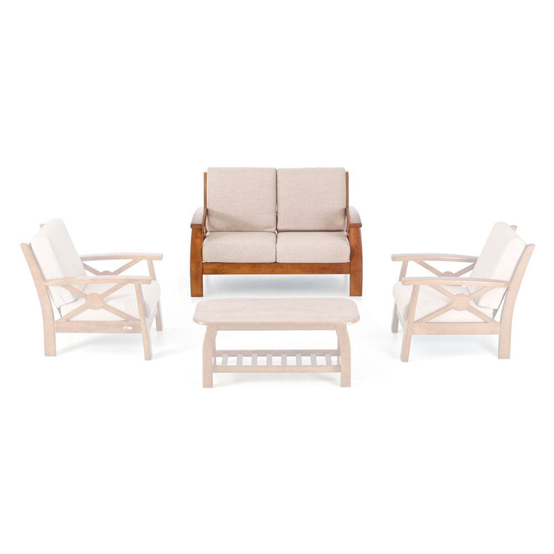 Divano 2 Posti in Legno Massello con Cuscini Oxford Ecrù