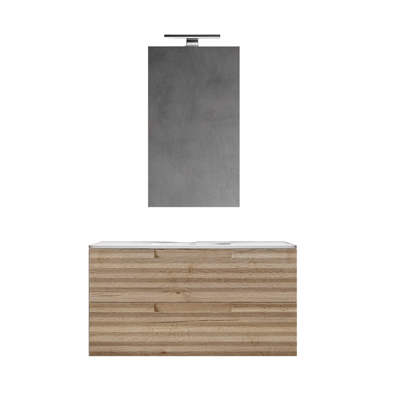 Mobile bagno sospeso 100 cm Rovere Alba ondulato Denver con Specchio Bonussi