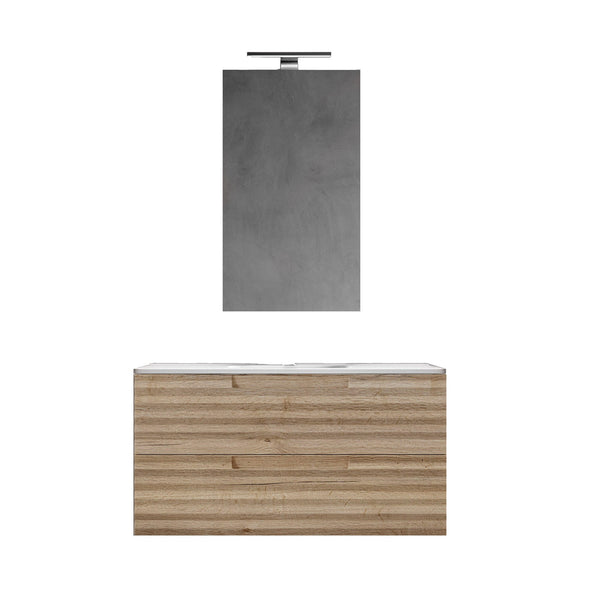 acquista Mobile bagno sospeso 100 cm Rovere Alba ondulato Denver con Specchio Bonussi