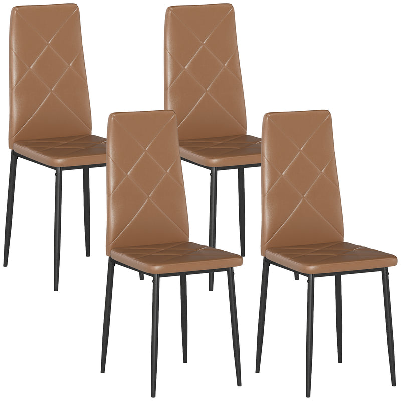 Set di 4 Sedie da Pranzo Moderne con Schienale Alto 41x50x97 cm in Finta Pelle e Acciaio Marrone      