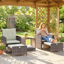 Set Salotto da Giardino con 2 Poltrone Tavolino e Poggiapiedi Salvaspazio in Rattan PE Marrone      