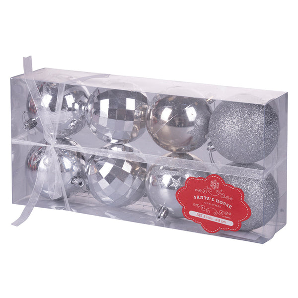 sconto Set 8 Palle di Natale Ø8 cm in Plastica Argento