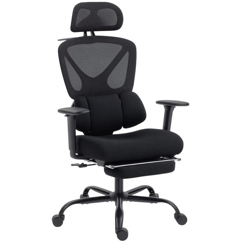 Sedia da Ufficio Ergonomica e Traspirante 73x75x120-128 cm con Supporto Lombare Dinamico e Poggiapiedi Nero      