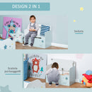 Panca Contenitore Portagiochi con Schienale in Legno 60x30x50 cm Azzurro  