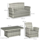 Set Salotto da Giardino Divano + 2 Poltrone + Tavolino  in Rattan PE Grigio