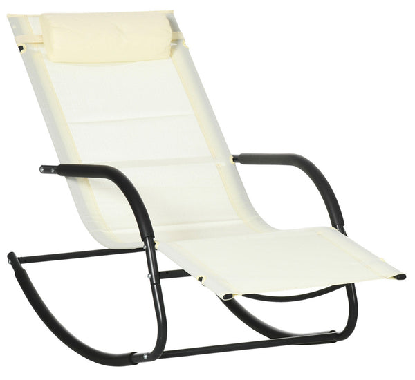 Sedia Sdraio a Dondolo da Giardino 67x144x87 cm in Acciaio e Poliestere Grigio e Beige sconto