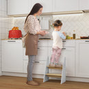 Sgabello Montessori per Bambini 3-8 Anni a 2 Gradini 43x30x55 cm con Bordi Arrotondati in MDF e Multistrato Bianco      