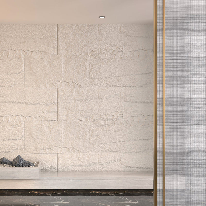 Set 10 Pannelli Decorativi Area 7,2 mq 120x60x3 cm Rivestimento Murale Effetto Pietra Naturale 3D in PU Bianco Leccese