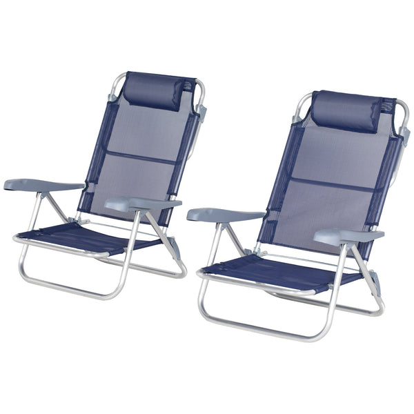 Set 2 Sedie da Pesca Pieghevoli e Reclinabili 6 Livelli 62x65x80 cm in Alluminio e Tessuto Blu Scuro online