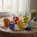 Set 6 Tazzine da caffè Accartocciati in Gres + Cucchiaini Kaleidos Multicolor