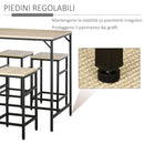 Set Bar Tavolino Alto e 4 Sgabelli in Metallo e Legno Rovere Chiaro