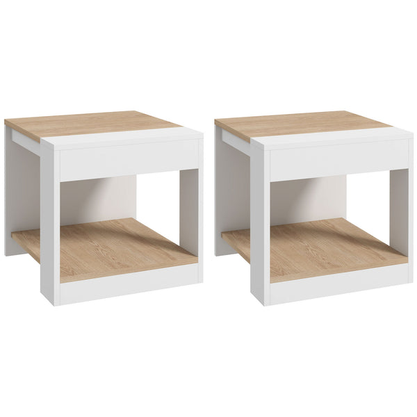 prezzo Set 2 Tavolini 2 Livelli 40x40x45 cm in Truciolato Bianco e Quercia