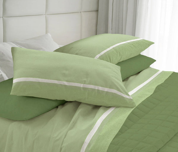 acquista Set Lenzuola in Cotone Sopra Sotto e Federe Cober Belfast Verde Varie Misure