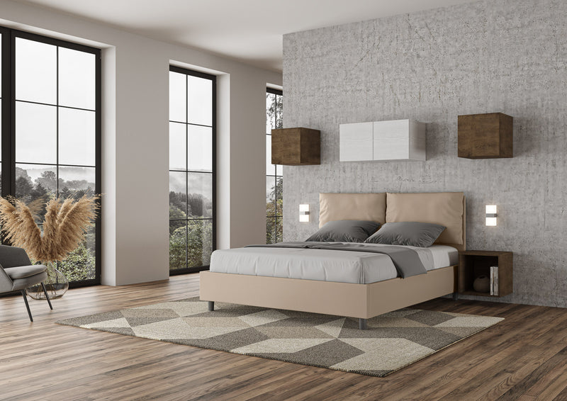 Letto Matrimoniale con Alzata Comoda Imbottito in Similpelle Antea Tortora Varie Misure