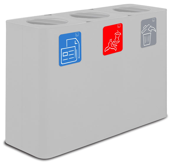 Pattumiera Sistema di Raccolta Rifiuti 115x38xh80 cm in Acciaio 3 Scomparti Bianco sconto