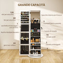 Specchio Portagioie 3 in 1 Girevole a 360° e Autoportante 55x55x161 cm in MDF Bianco  