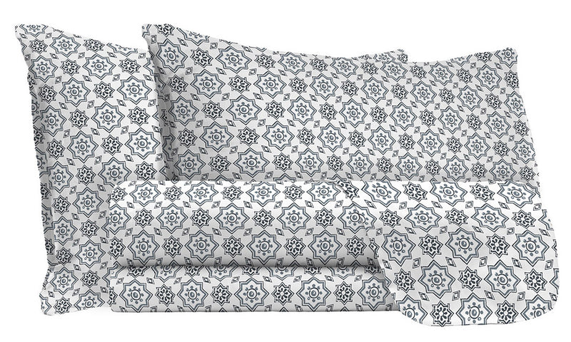 Set Lenzuola Matrimoniale con Stampa Sopra Sotto e Federe in Cotone Athena Dora Fumo