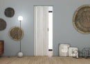 Porta a Soffietto da Interno Maya 83x214 cm Made in Italy in PVC con Vetro Satinato Palissandro Bianco Orizzontale Rilievo   