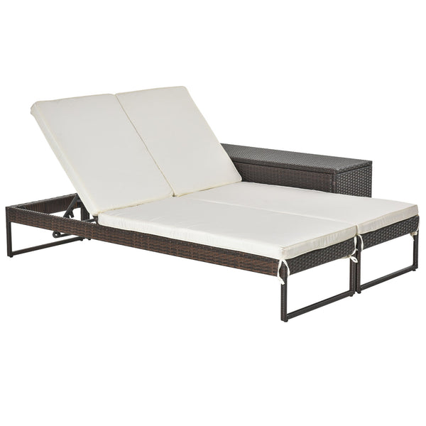 Set 2 Lettini Prendisole con Tavolino in Rattan Marrone e Bianco prezzo