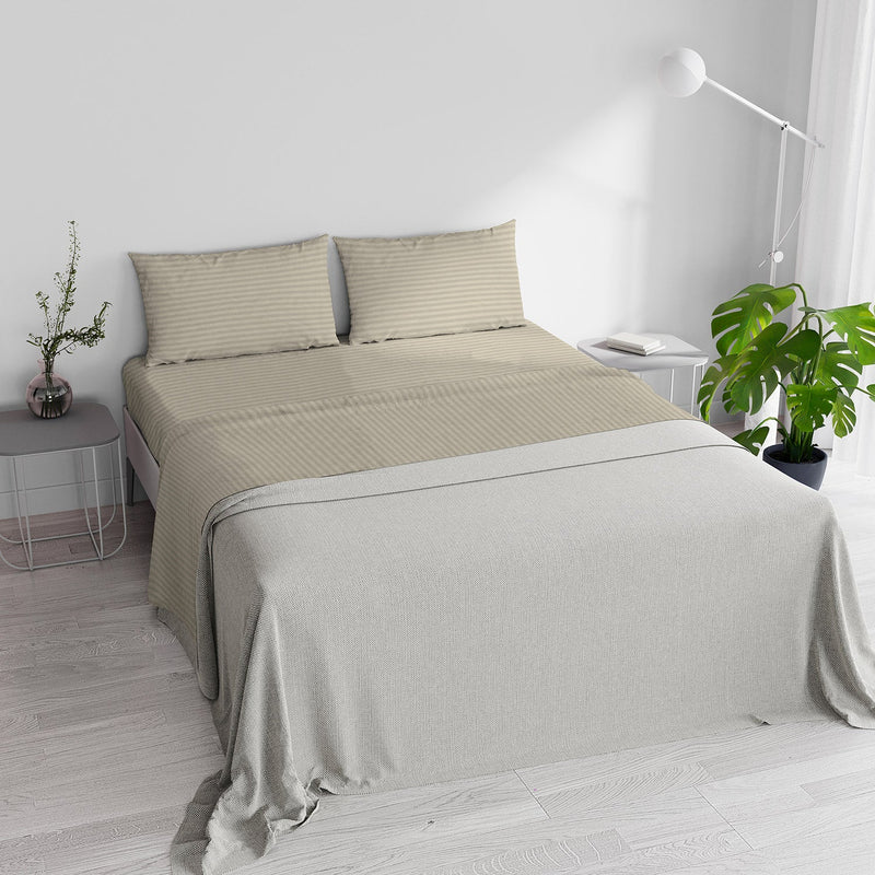 Set Lenzuola Matrimoniale Sopra Sotto e Federe in Raso di Poliestere Tortora