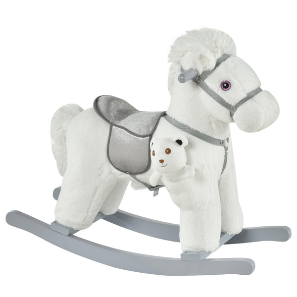 prezzo Cavallo a Dondolo in Peluche e Legno con Orsetto e Suoni Bianco
