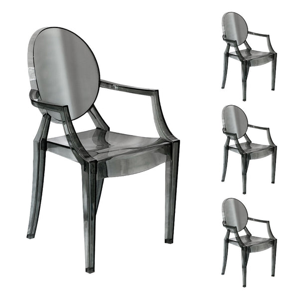 sconto Set 4 Sedie con Braccioli 54x48,5x92 cm in Policarbonato da Interno Elizabet Grigio Fume