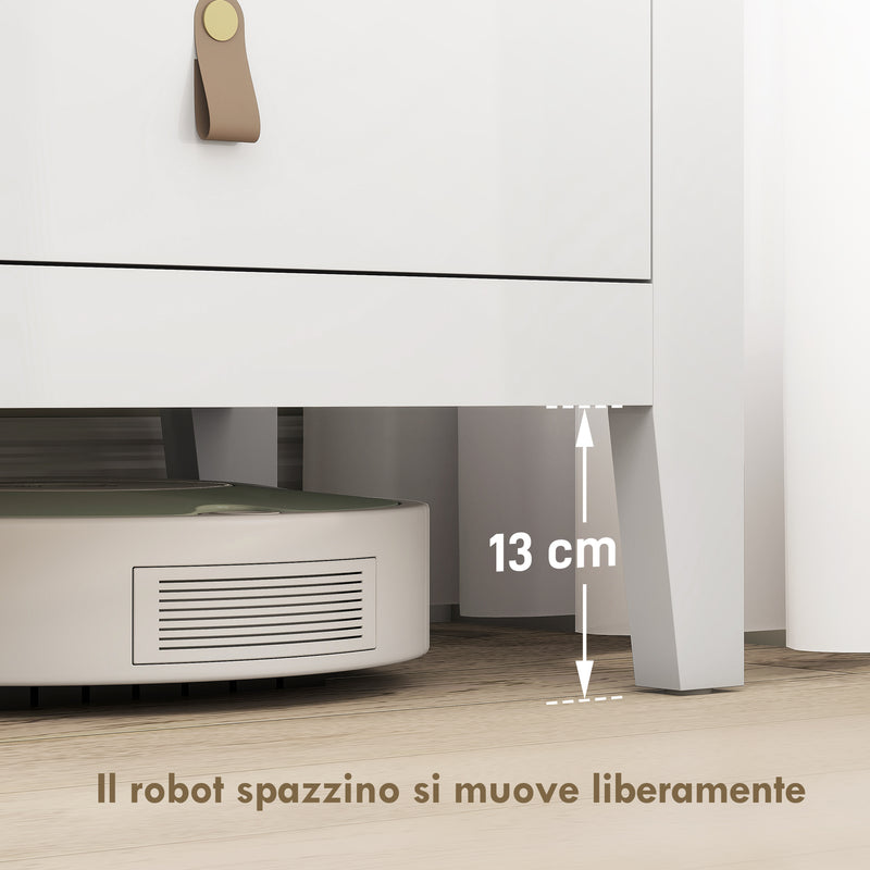 Cassettiera per Camera da Letto a 4 Cassetti 60x40x98 cm con Maniglie in Finta Pelle in Legno Bianco  