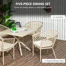 Set Tavolo e 4 Poltrone da Giardino con Cuscini in Acciaio e Rattan PE Cachi