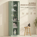 Mobile Bagno Alto 38x26x160 cm a 6 Ripiani con Ripiano Regolabile in Truciolato e MDF Verde Salvia      