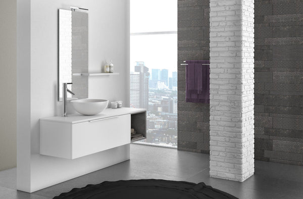 Mobile Bagno Sospeso 135 cm Lavabo Specchio Lampada a LED e Mensola TFT Mactan Destra Bianco Opaco e Grigio acquista