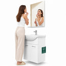 Mobile Bagno Sospeso 52,5x31x65 cm con Lavabo in Ceramica Specchio 52x69,5 cm e Rubinetteria Bianco      