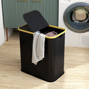 Cesto Portabiancheria da 80L a 2 Sezioni con Coperchio 54x34x58,5 cm in Tessuto non Tessuto e Bambù Nero  