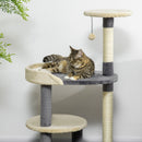 Albero Tiragraffi per Gatti a 3 Livelli H105 cm con Pali in Sisal Grigio