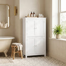 Mobile Bagno 60x30x110 cm con 4 Ante e Ripiani Regolabili in MDF Bianco      