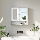 Armadietto Pensile da Bagno 56x13x58 cm con 2 Ante a Specchio e Ripiano Aperto Bianco      