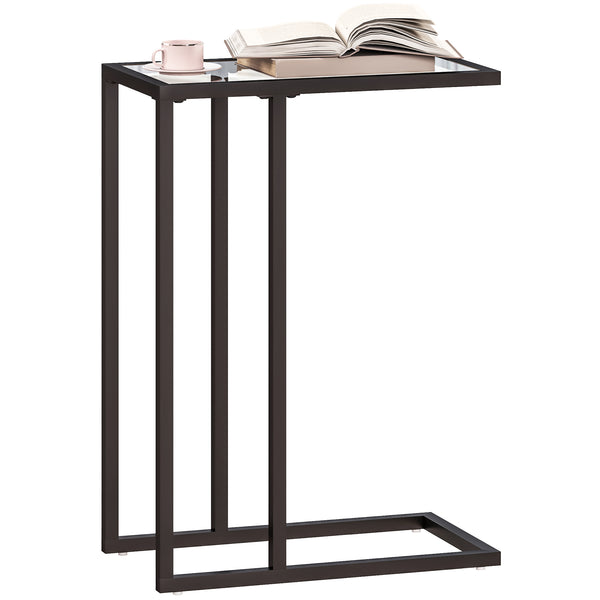 prezzo Tavolino da Salotto a Forma di C 46x25x63,5 cm in Vetro e Acciaio Nero